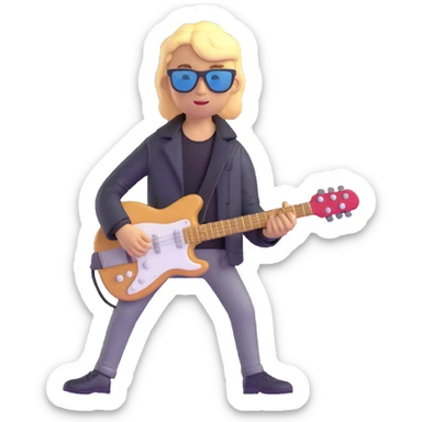 young blonde boy in a black jacket, sunglasses, playing a guitar sticker