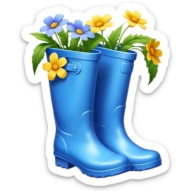 Realistic blue rain boots with wild flowers growing out of the boots  sticker