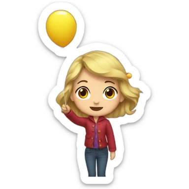 anna popping a balloon with confetti sticker