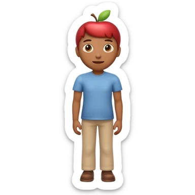 3D Apple emoji style person standing upright, neutral pose, centered, soft shadow, white background sticker