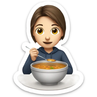 Girl brown hair eating soup sticker