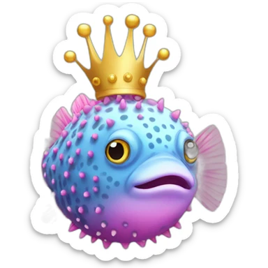 Pink Puffer fish with crown  sticker