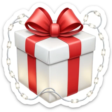 red and white christmas present with Christmas lights sticker