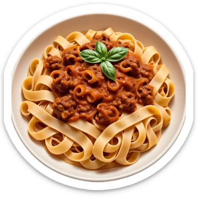 Cinematic Realistic Tagliatelle al Rag√π Dish Emoji, showcasing hand‚Äêcut pasta enveloped in a rich, slow‚Äêcooked meat sauce rendered with detailed textures and hearty, inviting lighting. sticker