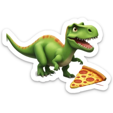 Dinosaur riding a surf board eating pizza sticker