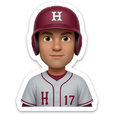 Maroon and gray Letter H number 17 baseball player sticker