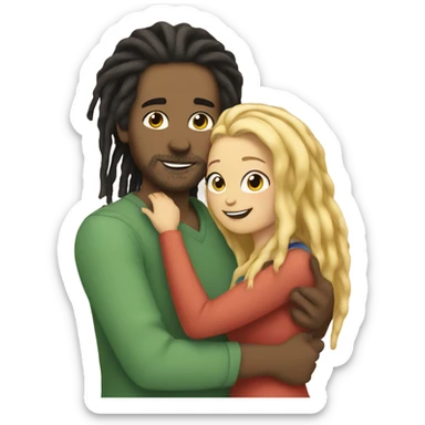 Man with dreadlocks hugging woman with blonde hair with 2 cats sticker