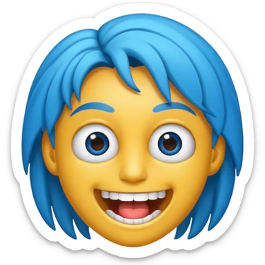 2D de gorillaz como emoji,cabelo azul bagunçado espetado ,olho totalmente branco e espaço grande entre os dentes ,com nariz e sobrancelha preta grossa sticker