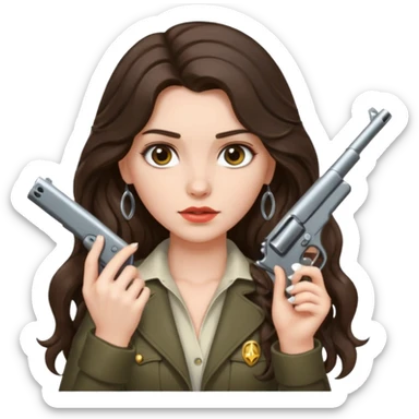 A brunette with long wavy hair girl who is about to kill herself with a littlr gun pointed at her temple sticker