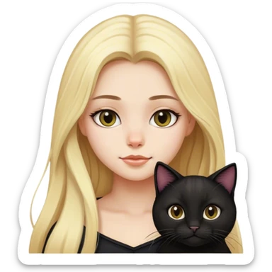 A blond girl with a black long-hair cat sticker
