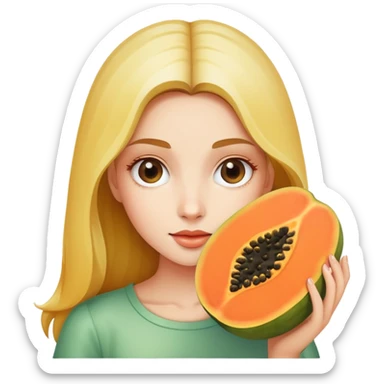 Girl holding one half of papaya sliced in half sticker