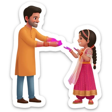 Give me Holi emoji where man giving Holi girl sticker