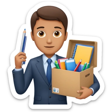 I want an emoji that represents moving out of the office. It's like a businessman with a cardboard box with box office utilities inside of the box. sticker