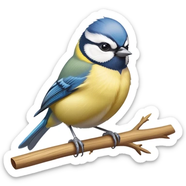 small blue tit bird with yellow chest perched on branch sticker