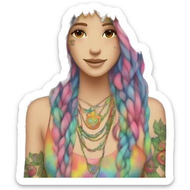 Tie dye hippie person flower crown tattoos hemp leaves sticker