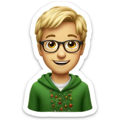smiling boy in glasses portrait Christmas sticker