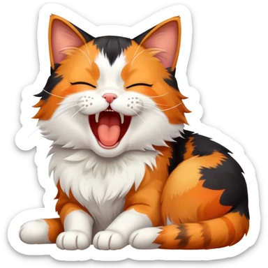 sleepy calico cat yawning sticker