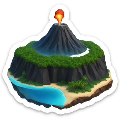 volcano island with water around and galaxy in the background sticker