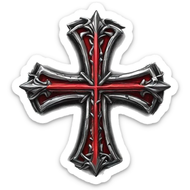 Chrome silver cross detailed gothic red raiders logo black red punk detail artwork  sticker