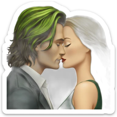 Johnny Depp kissing blond woman with green eyes amd very very very long hair sticker