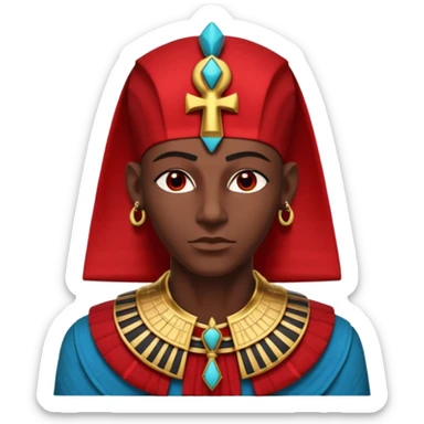 gothic ancient Egyptian character portrait, head and shoulders only, red and black color theme, pharaoh collar, ankh symbols, dark red royal fabric, Egyptian jewelry, mysterious expression, dramatic lighting, 3D cartoon, mobile game icon style, clean background, no text, no watermark
 sticker