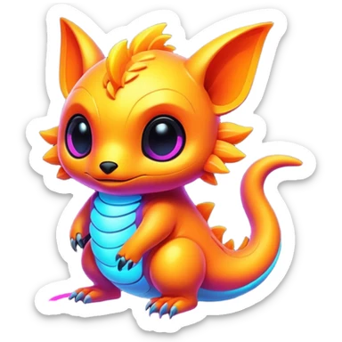 Exotic futuristic lush warm-colored neon Fakémon-creature sticker