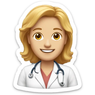 create an emoji of a nursing professor with reddish blonde hair who is happy to be teaching sticker