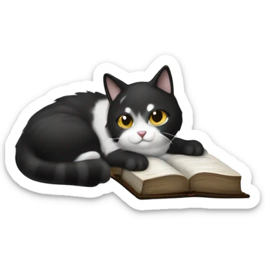 Black and white patched cat laying a paw on the Holy Bible   sticker
