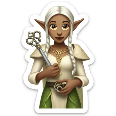 an elf woman login holding a big key sticker