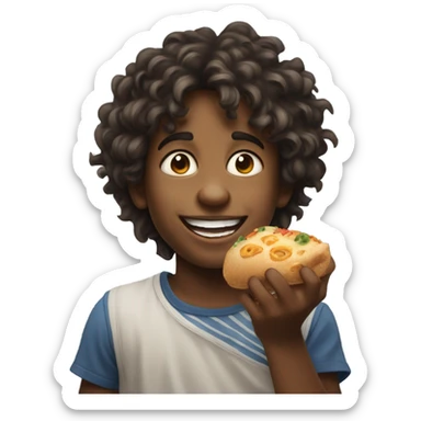 realistic portrait of a boy eating sticker