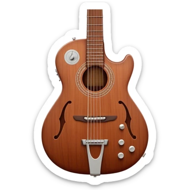 Cinematic Realistic Guitar, smooth mahogany body with deep wood grain, metal strings catching soft reflections, intricate tuning pegs gleaming subtly, warm light accentuating the contours, glowing with the warmth of music and craftsmanship. sticker