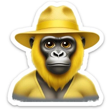 Yellow gorilla with no legs and a yellow sun hat sticker