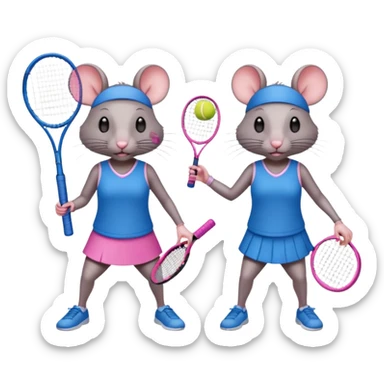 Male and female rat playing tennis one wearing blue the other wearing pink and the one wearing pink to be significantly shorter than the one wearing blue a fraction of the size sticker