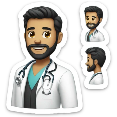 doctor brown beard smiles short black hair on the head sticker
