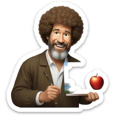 Bob Ross painting an apple sticker