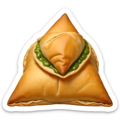 a samosa with chutney sticker