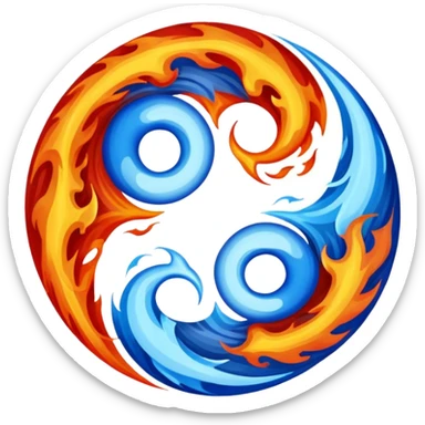 The fire and water emojis are in the form of the yin-yan symbol in front of a completely black background. sticker