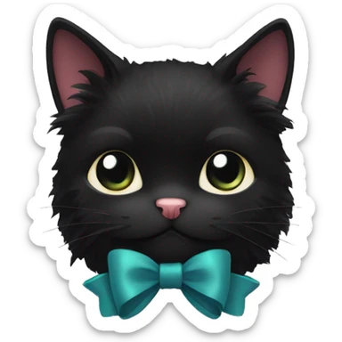 black cat fluffy with a bow sticker