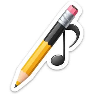 Minimalistic flat vector icon, iOS style, thin black contour on white background. Musical note with a pencil crossing it. Clean, no text, no shadows sticker