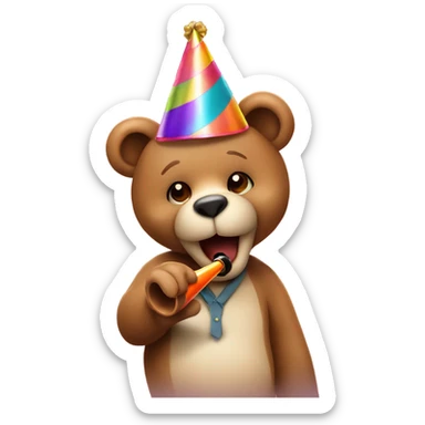 Cute teddy bear wearing a party hat and blowing a party pipe sticker