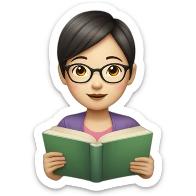 Little Chinese girl with short hair wearing glasses who likes to read books sticker