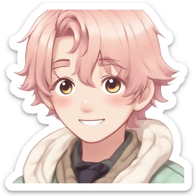Gorgeous romantic hot attractive anime style modern anime shojo guy with pretty ponytail hair and colorful eyes and blushing face aesthetic trending style  pastelcore cottagecore kawaiicore sticker