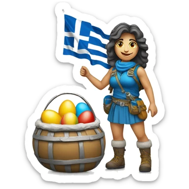 Greek Female mountaineer on mount everest with greek flag and easter eggs basket sticker