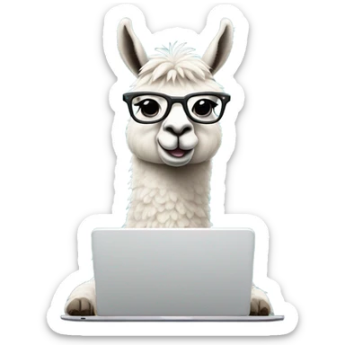 lama with glasses typing on laptop sticker