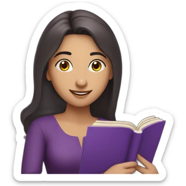 Armenian women with the purple clothes reading book and looking at camera and smiling  sticker