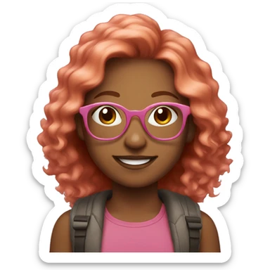 smiling Girl with copper colored hair outdoors with pink glasses sticker