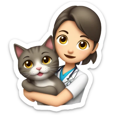 cat cuddles veterinarian girl sticker