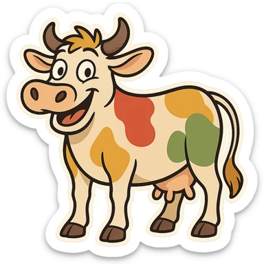 cartoon sticker of a happy colorful Kurdish cow, no flag, no text, suitable for WhatsApp and Instagram, transparent background sticker
