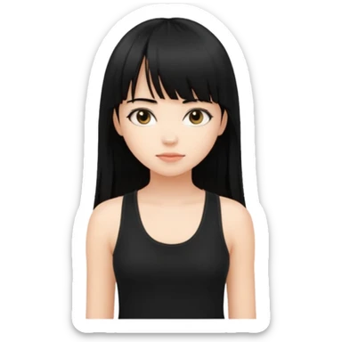 a pretty bratz fair girl with long black straight hair, wearing a black tank top sticker