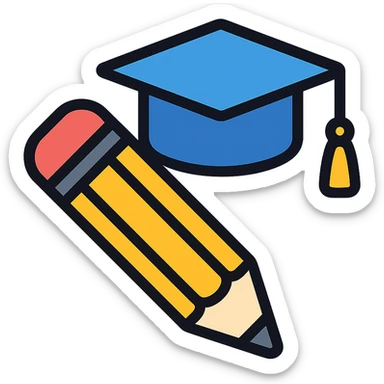 designer education theme, pencil and graduation cap, modern flat style sticker